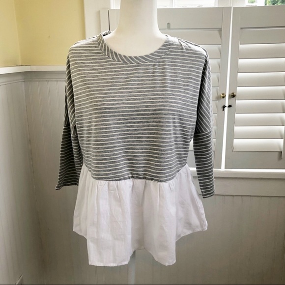 Skies Are Blue Mixed Media Striped Ruffle Blouse - Picture 1 of 5